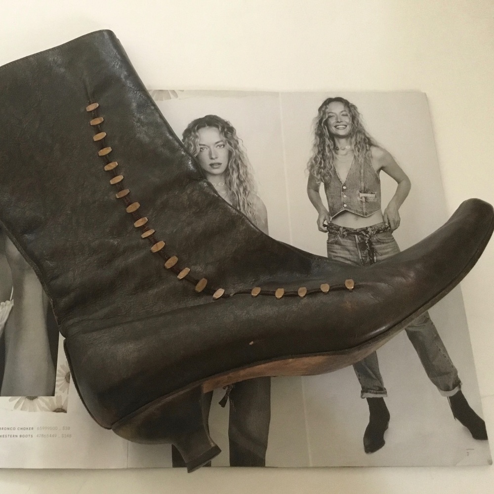 $670! Calleen Cordero Mid Calf Brown Leather Boot with Brass Studs: 39.5 9.5